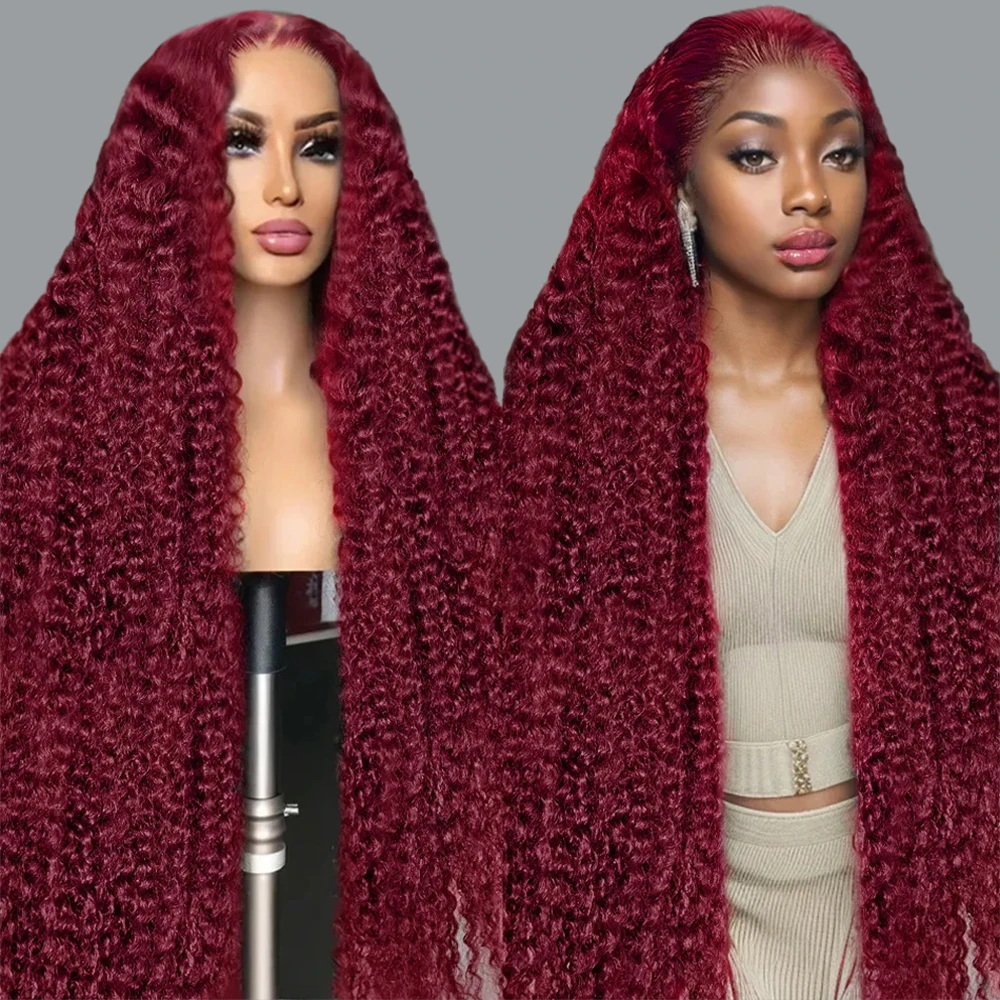 

7x5 HD Lace Frontal Wig 99J Burgundy Deep Wave Wigs Human Hair 250 Density For Women Red Color 13x4 Lace Front Wig