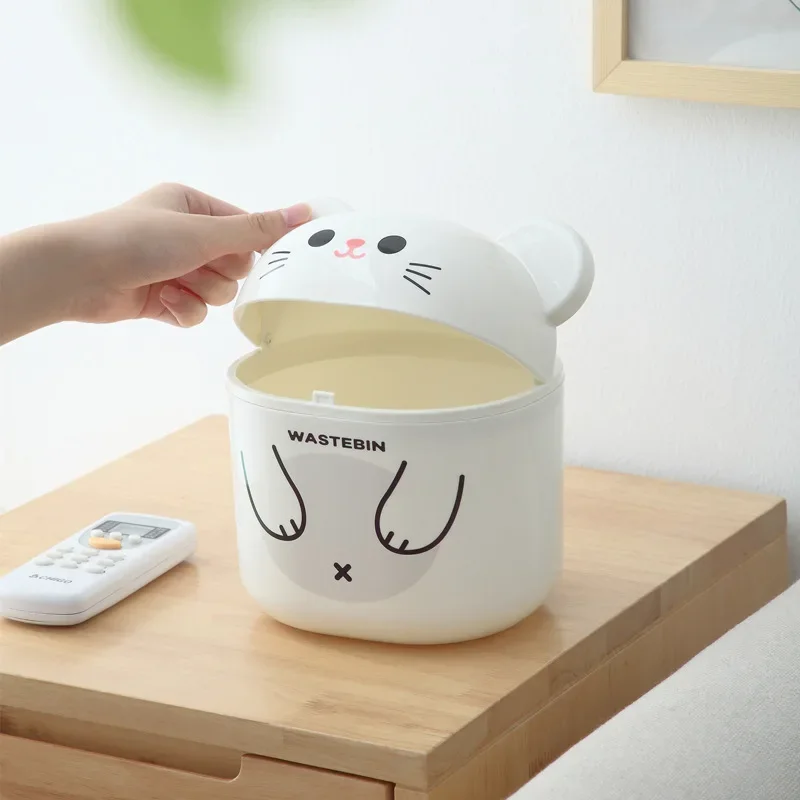 Bear Household Mini Flip Lid Shake Lid Sundry Storage Bucket Small Paper Basket Creative Desktop Cartoon Trash Can