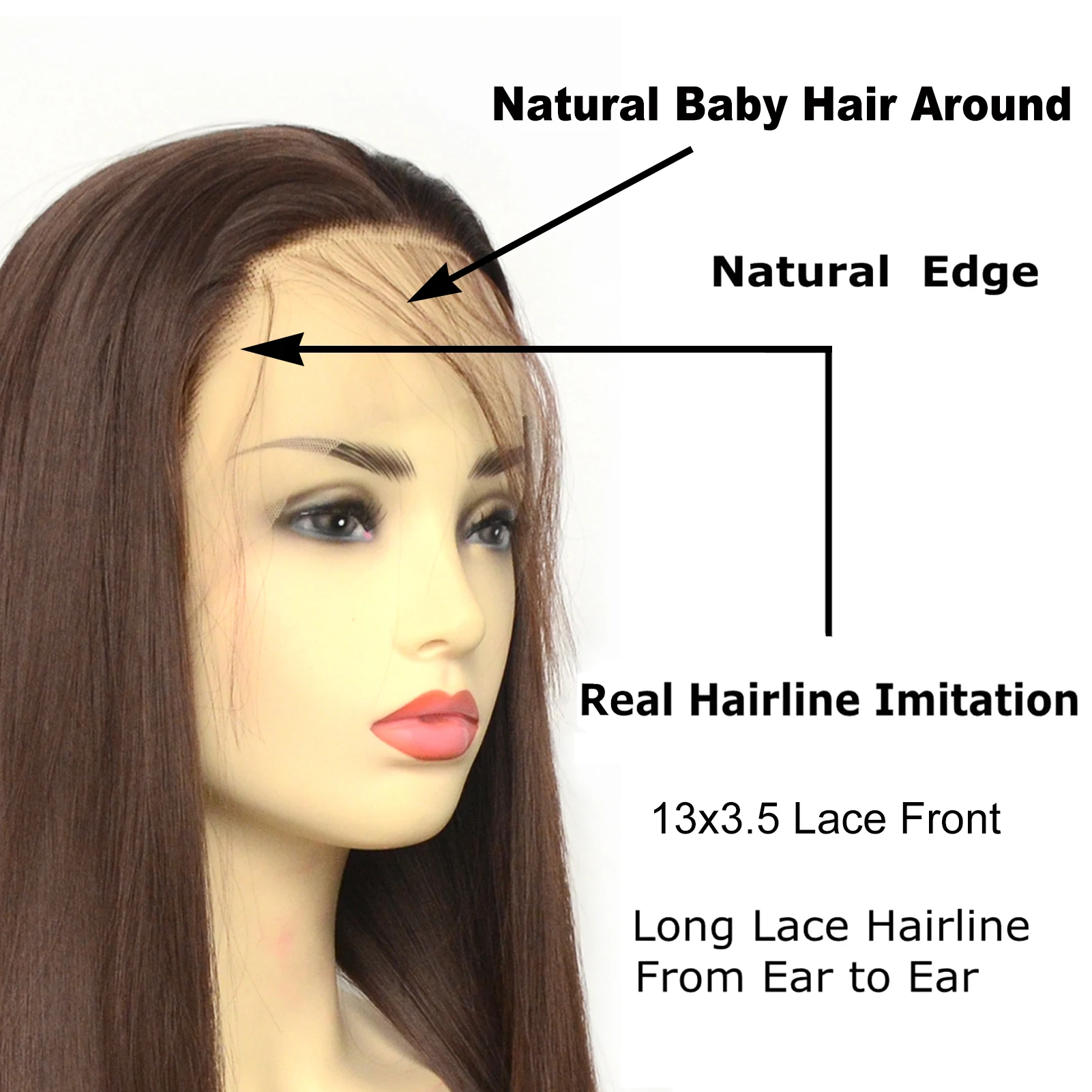 Voguebeauty Dark Brown Synthetic Lace Front Wig Silky Straight Heat Resistant Fiber Natural Hairline Cosplay For Women