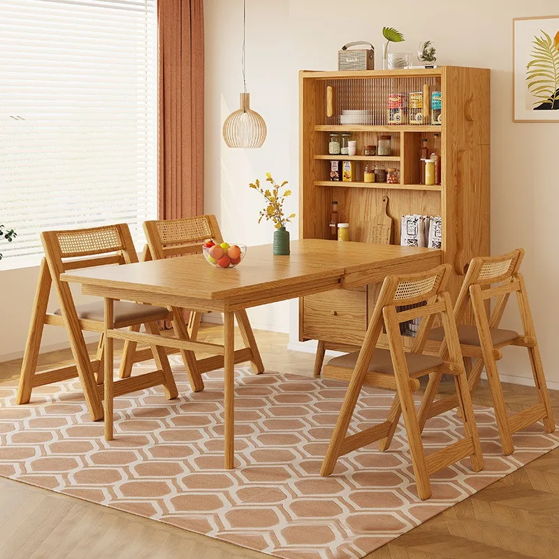 Retractable dining table Solid wood robot Locker Foldable dining table and chair combination