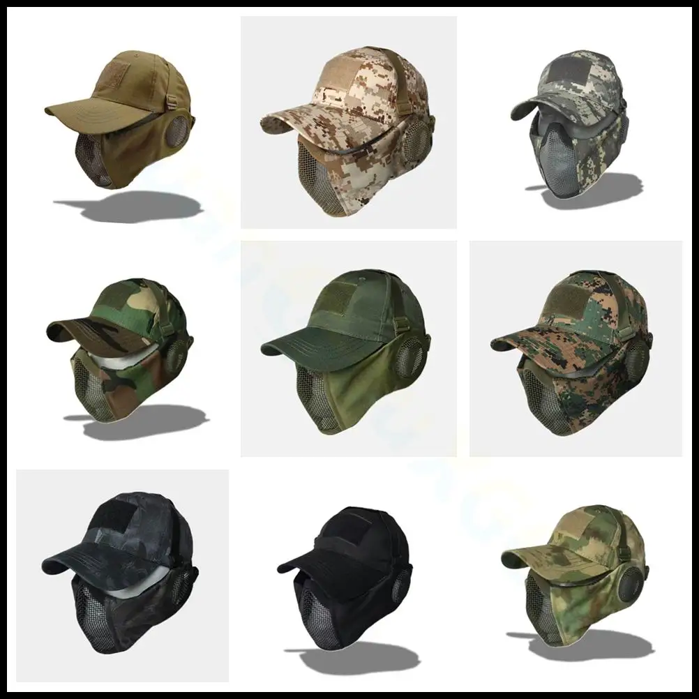 Maschera militare tattica softair Half Face Strike maschera protettiva con teschio in rete metallica e protezione per le orecchie accessori per la