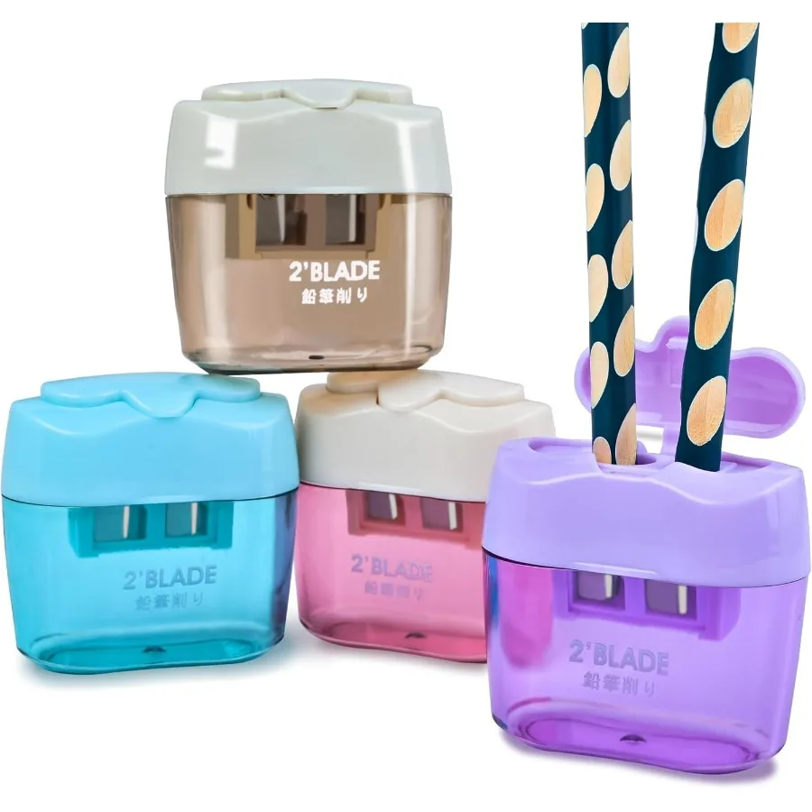 

4 шт. ручные цветные точилки для карандашей с двумя отверстиями для взрослых, ручная портативная точилка для карандашей, идеально подходит для классной комнаты