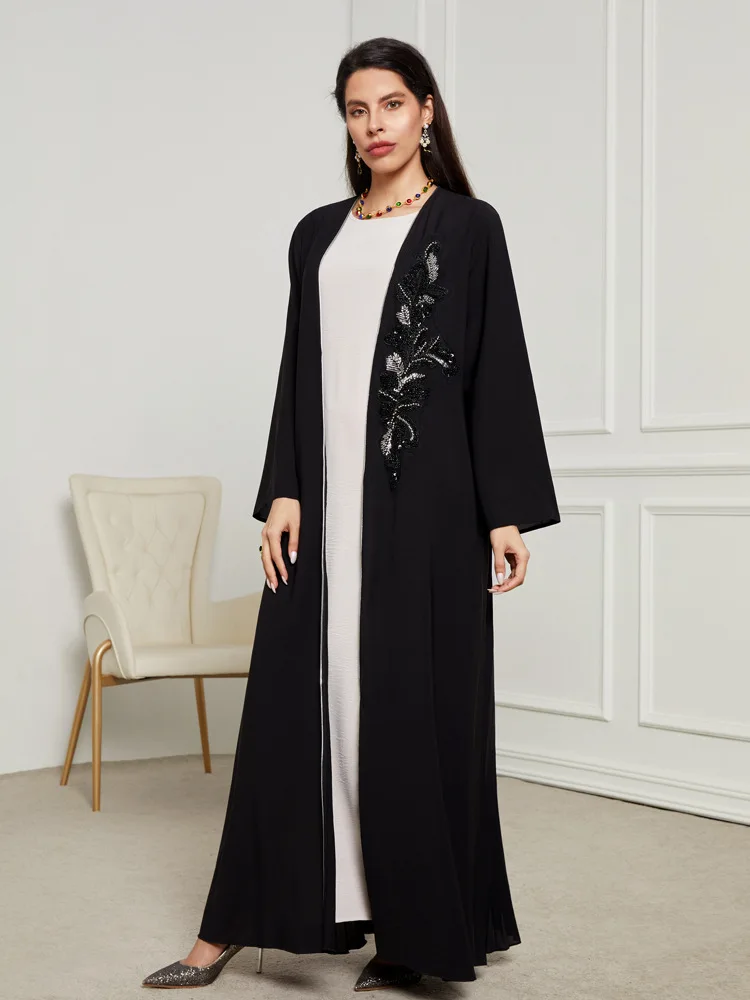 Eid beading Muslim Abayas for Women kaftan lace-up Cardigan Party Abaya Caftan Ramadan Dubai Arab Long Robe Dress jalabiya 2024