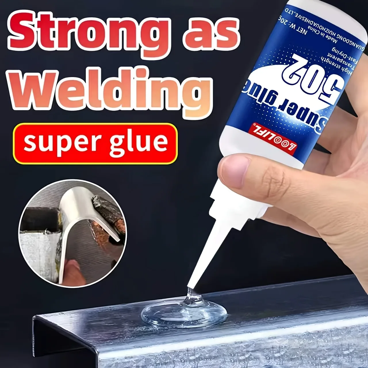 502 Superkleber Sofort-Starker Klebstoff für Metall Edelstahl Aluminium Kunststoff Glas Holz Keramik Schnelltrocknender Cyanacrylat-Kleber