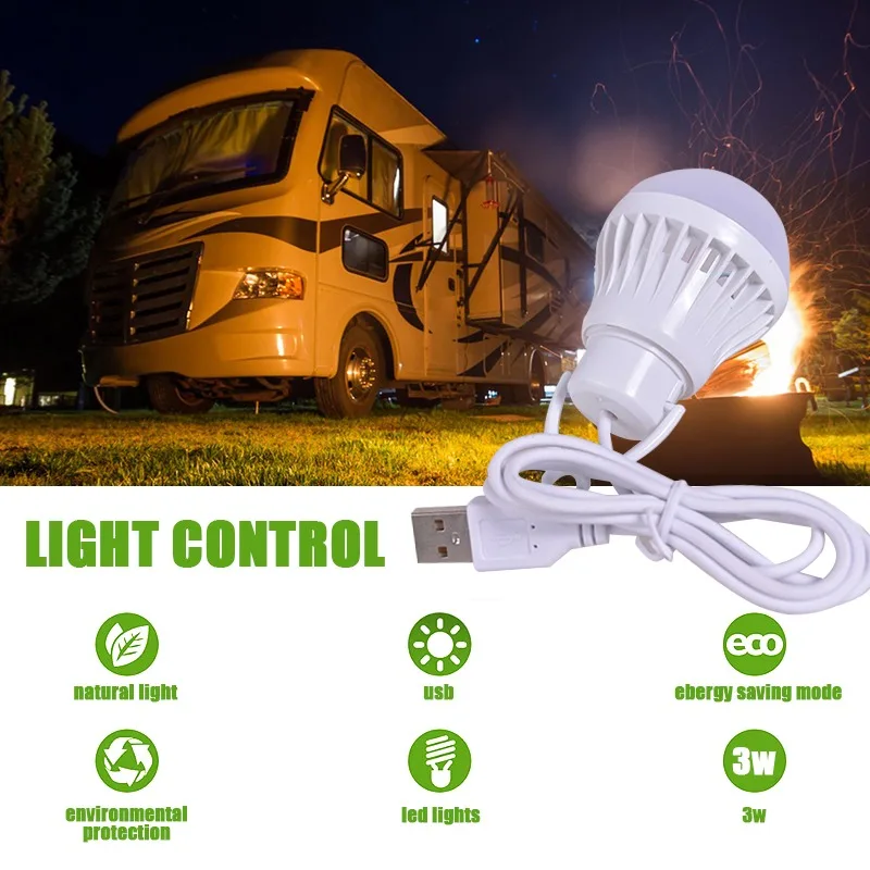 Portable Outdoor Camping Lamp Mini LED Bulb Light 3W/5W USB Power Hanging Tent Lantern for Fishing Study Table Night Lamp 10PCS