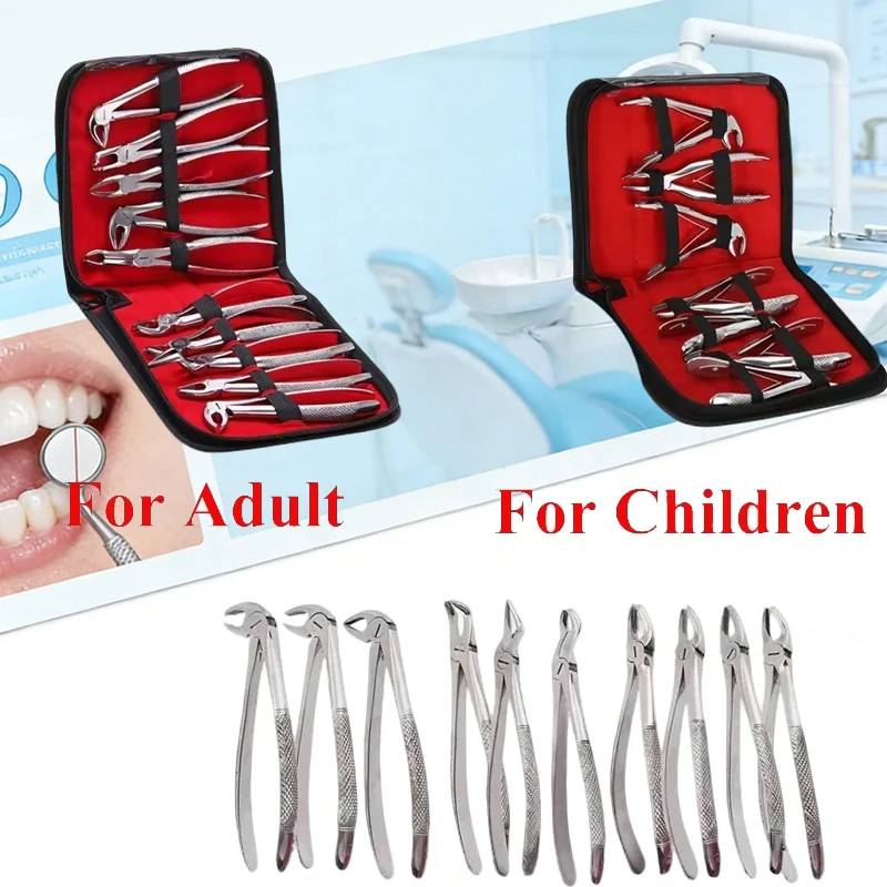 7pcs Kids Dental Forceps/10pcs Adult Tooth Extraction Kit - Stainless Steel Dental Pliers for Dentist & Clinic Tools