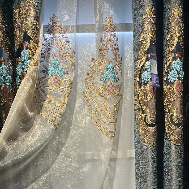 Grey Embroidered Window Screen Hollowed Out Chenille Curtains for Living Room Bedroom French Window Balcony Villa Customized