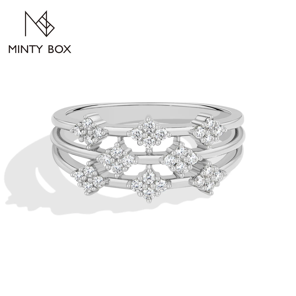 MINTYBOX Three Layer Star Moissanite Rings for Women D VVS1 S925 Sterling Silver Sparkling Engagement Wedding Jewelry Party Gift