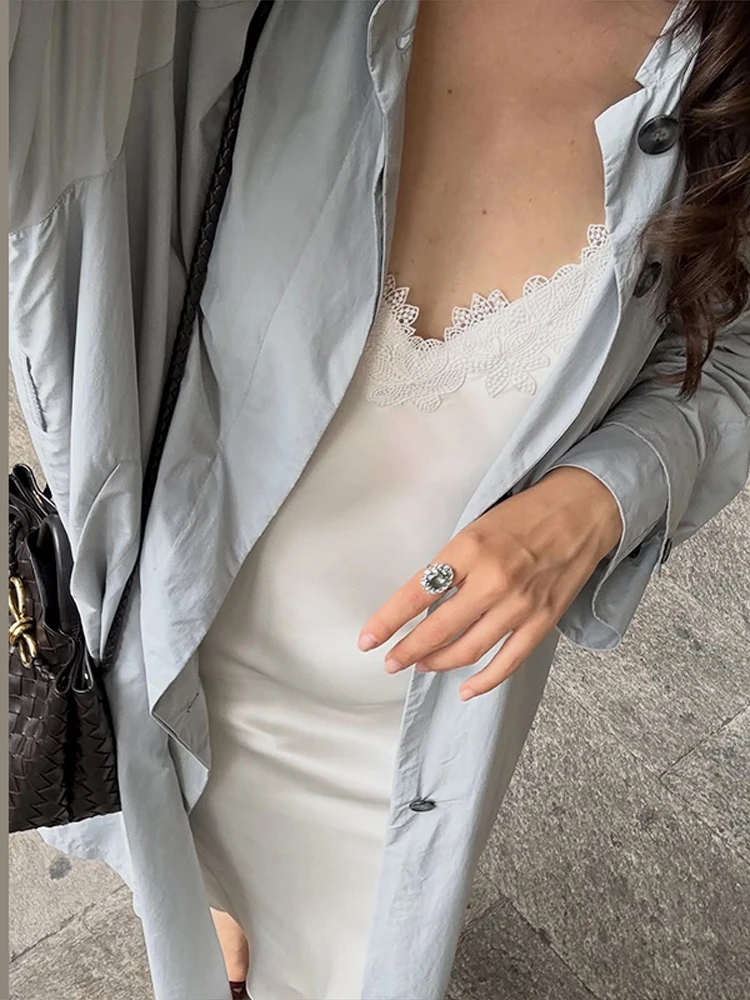Damenjacken mit Revers, Einreihig mit Gürtel, Dünne Trenchcoats, Streetwear für Frauen, Langarm, Einfarbig, Lockerer Mantel, Neue Damen-Oberbekleidung – Detail 15