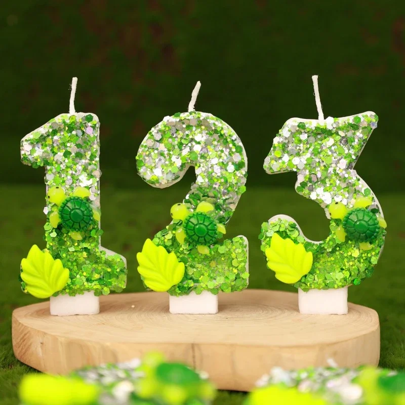 Schildkröte 0-9 Zahlenkerzen Geburtstag Digitale Kerzen Schildkröte Kuchen Topper Dekorationen für Mädchen Jungen Tier Dschungel Partyzubehör