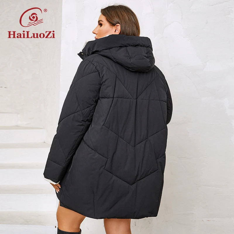 HaiLuoZi 2023 New Plus Size Women Winter Jacket XL-6XL Thick Female Outwear Slant Pockets High-quality Quilted Women\'s Coat 1115