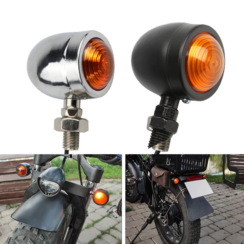 

Universal Metal Retro Motorcycle Turn Signal 12V Indicator Light Black Chrome Bullet Running Light Lamp Amber Blinkers side lamp