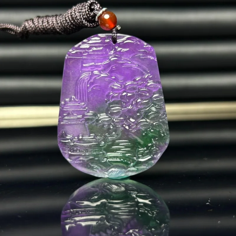 

Certified Natural High Ice purple Jade Jadeite amulet Pendant&NecklacesLandscape