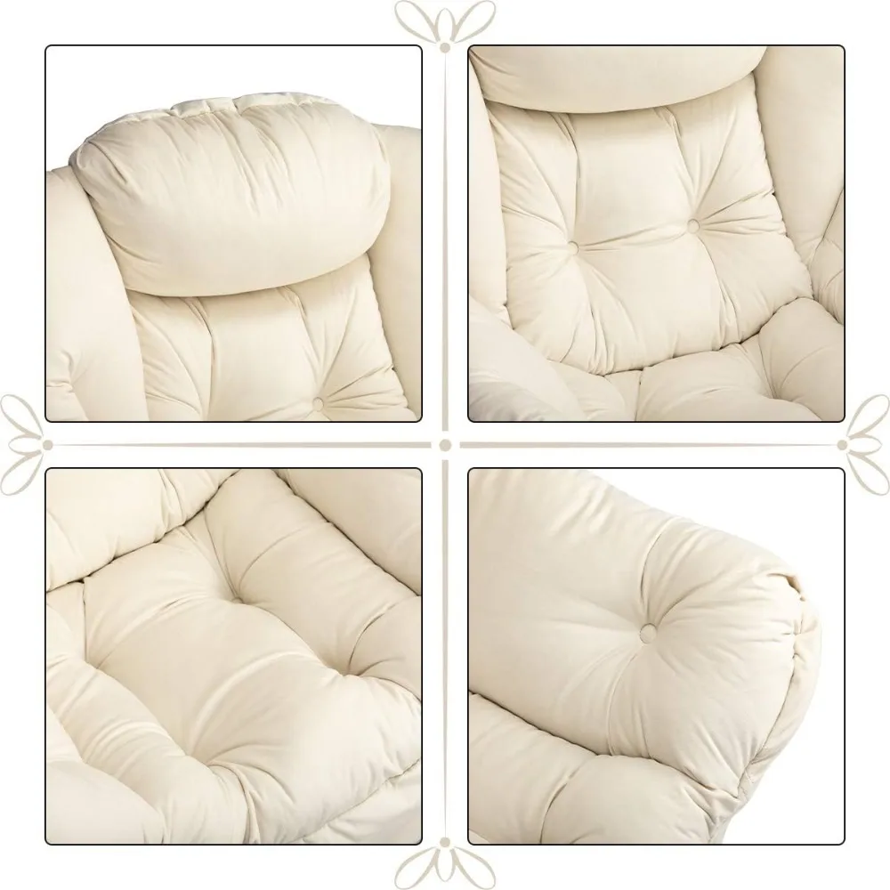 كرسي كسول كبير من القماش الحديث باللون البيج، كرسي قراءة مريح كبير الحجم، كرسي صالة مريح مبطن سميك مع مسند للذراعين - جديد #6