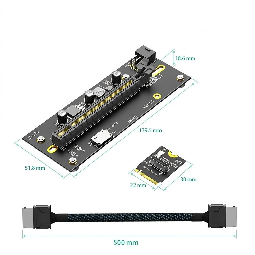 For M.2 For M-Key 2230 2280 to For PCIe 4.0 x16 External Graphics Card Adapter with 6-Pin Right-Side Installation