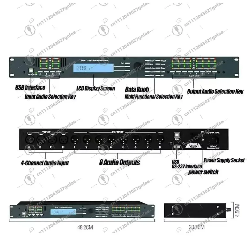 Professional digital audio karaoke sound system with 4.8sp vocal effects processor metal material for stage performances