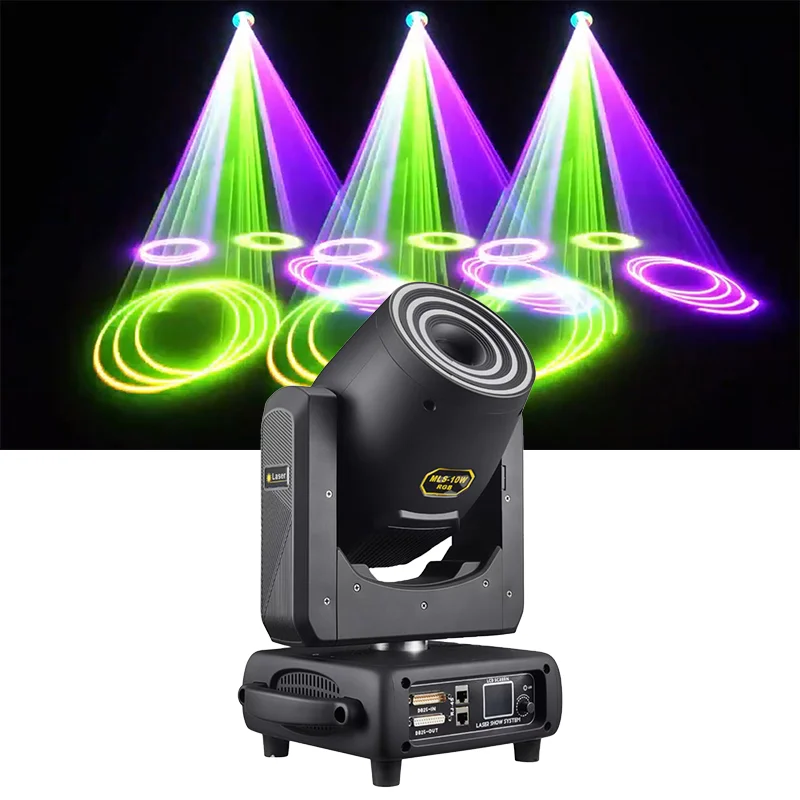 10W RGB Moving Head Laser Light 30Kpps Galvo 256 Animation Patterns ILDA DMX512 Art-Net LED Effect Stage Lighting DJ Club