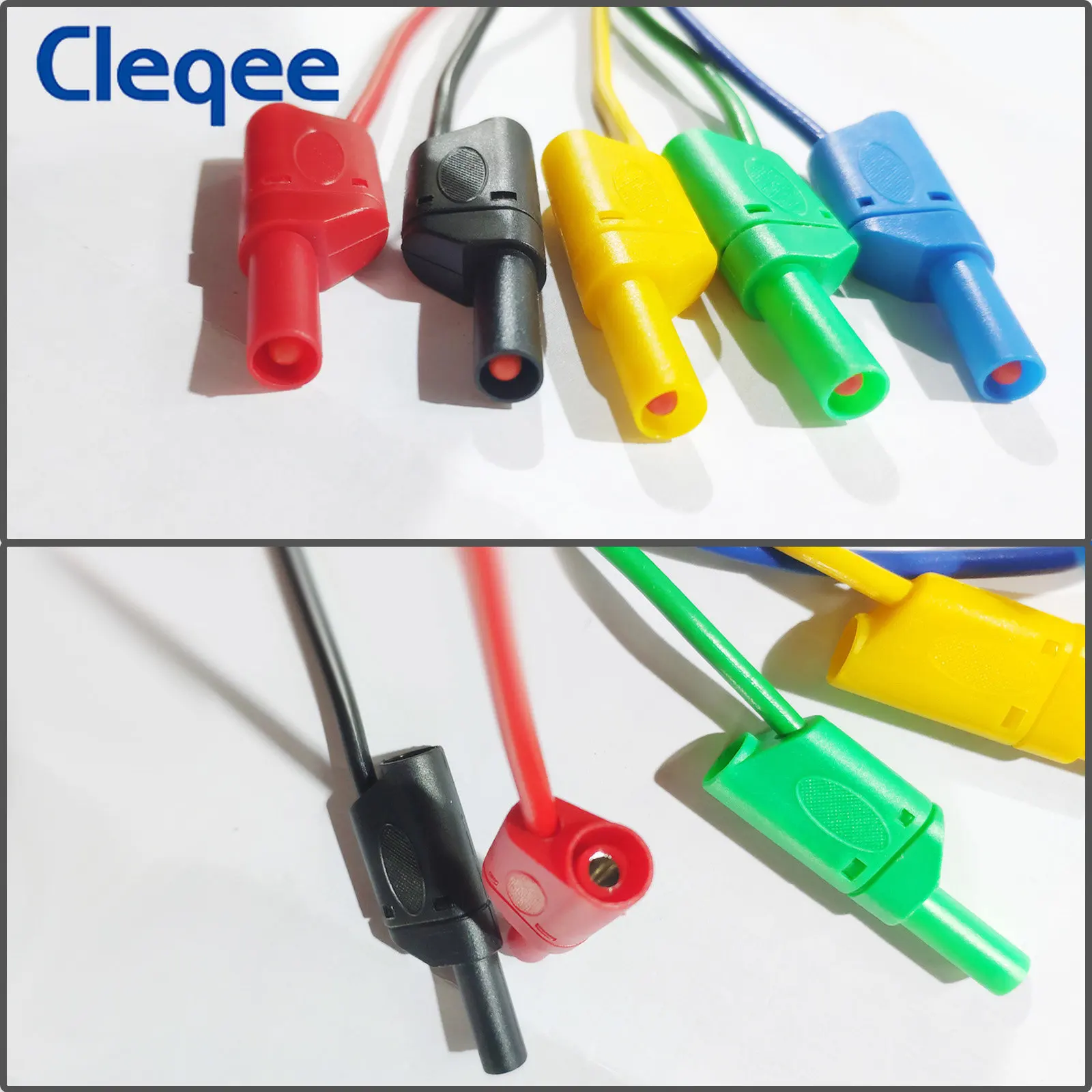 Cleqee P1050 5PCS Dual Safe Stackable 4mm Banana Plug Soft Test Lead Cable Double-ended for Digital Multimeter 1M