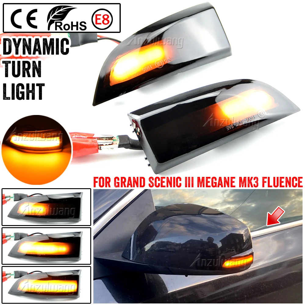 For Renault Megane MK3 Laguna III X91 Scenic Fluence Latitude Safrane LED Dynamic Turn Signal Mirror Sequential Indicator Light