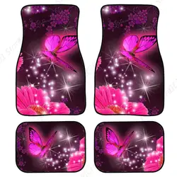 Elegant Pink Butterfly Floor Mat For Car Suv Truck Universal Fit Front/Rear Carpets For Women