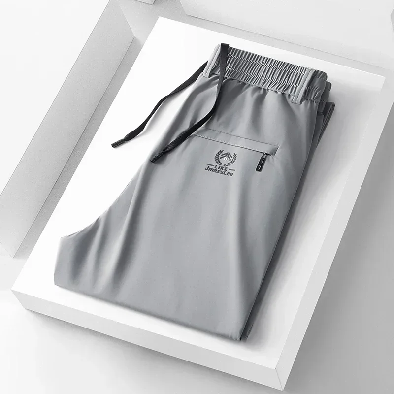 

2026 Summer Soft Ice Silk Fabric Men's Thin Casual Pants Korean-style Fashion Straight High Stretch Trousers Male Luxury Brand