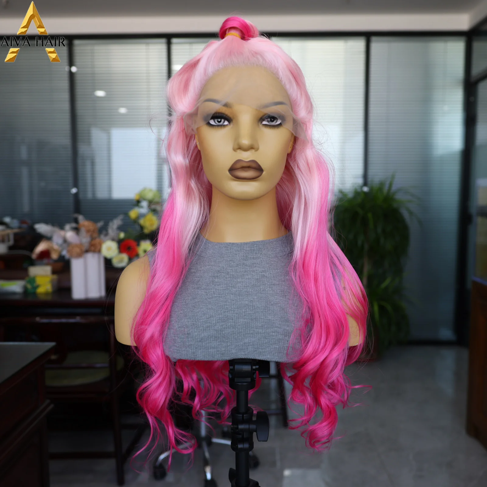 

Aiva 28 Inch Synthetic Wig Long Pink Body Wave Wigs 180 Density Natural Hairline Cosplay Party Wig Transparent Lace Wholesale