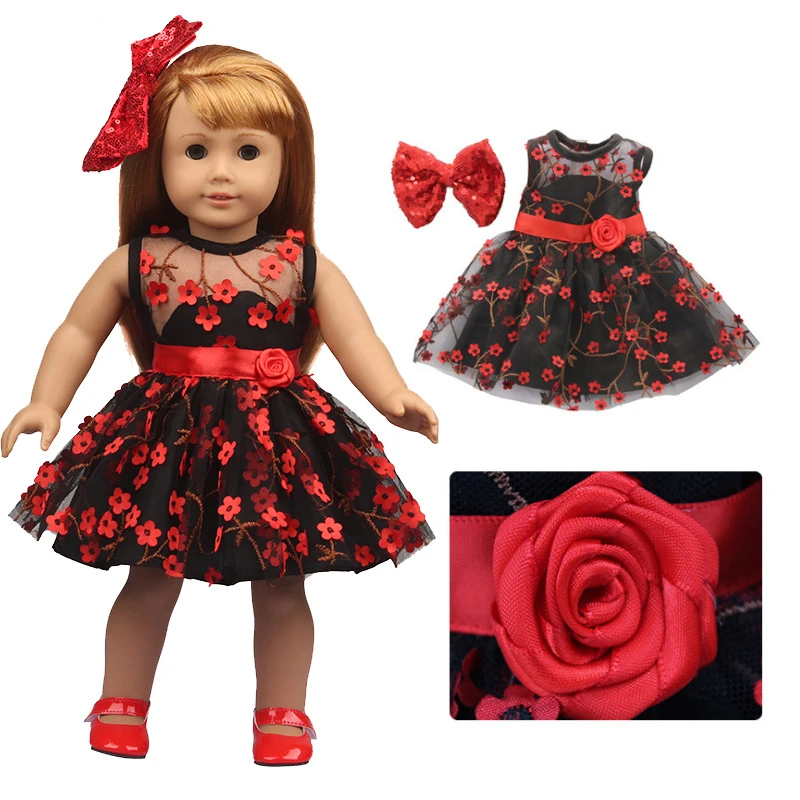 18 Inch Doll Clothes Fashion Doll Casual Girl Dress DIY Toys Reborn New Born Baby Doll Outfit American Girl Doll Red Rose Dress