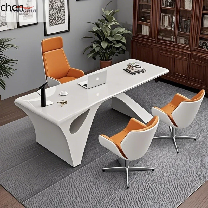 YFY  Light Luxury Simple Business Executive Desk Lacquered Irregular Shape President's Desk Senior Manager's Office Desk
