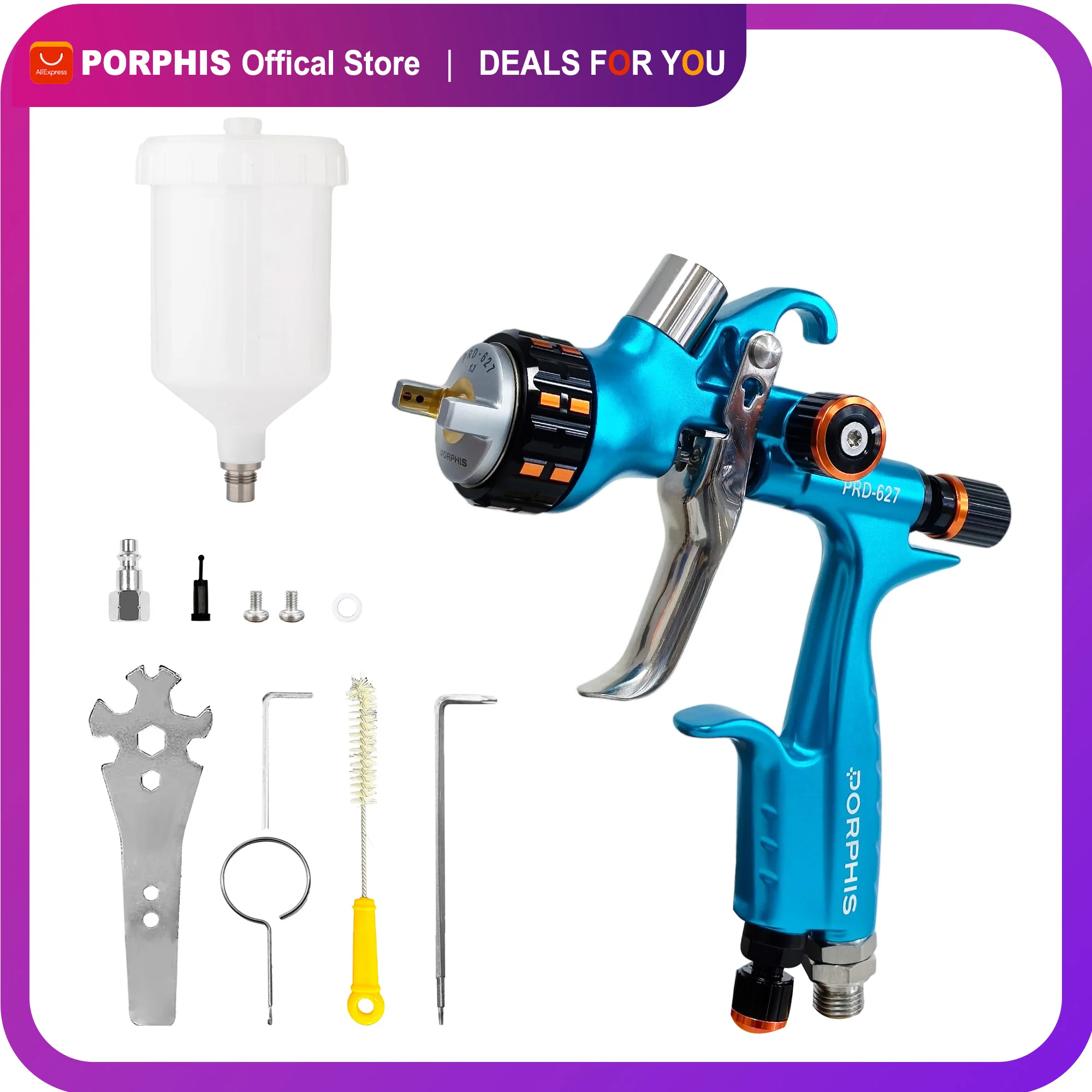 

Original PORPHIS PRD-627 Spray Gun 1.3mm Stainless Steel Nozzle Paint Spray Gun For Car Paint Automotive Repair Pneumatic Tools