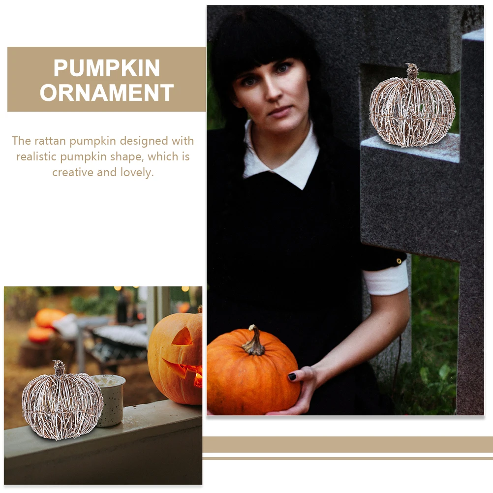 

Rattan Pumpkin Decor 25CM White Durable Festive Tabletop Decor Halloween Christmas nament for Home Bedroom Party