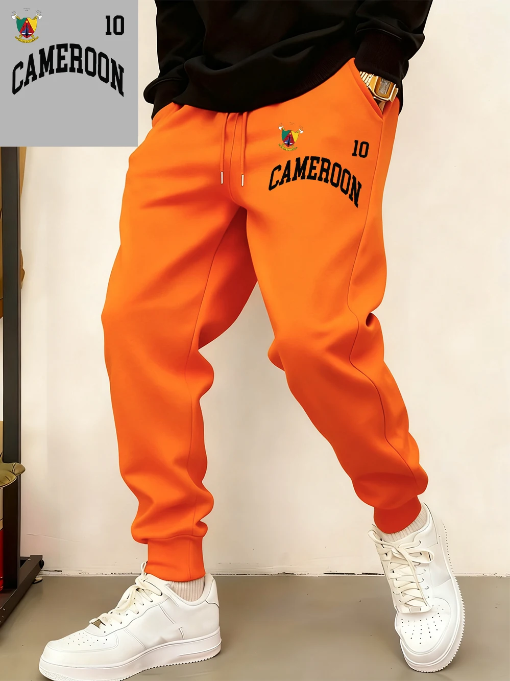 

Cameroon Emblem Printing Sweatpants Mens Casual Fleece Warm Jogger Pants Winter Pocket Trousers Basics Loose Male Streetwear