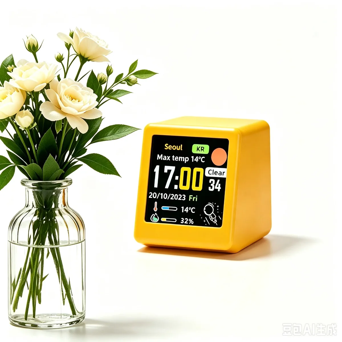 1Pc WiFi Desktop Weather Digital Clock Mini IPS LCD Screen Cool Gadget for Home Office Decoration Smart Temperature Display