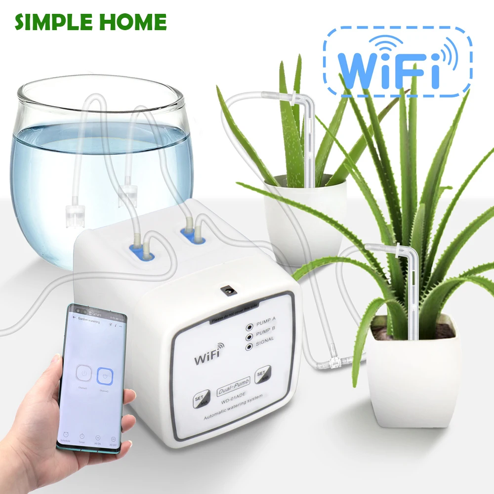 WIFI automatic irrigation programmer, timer drop irrigation, watering system, mobile remote control dual pump for 20 pots