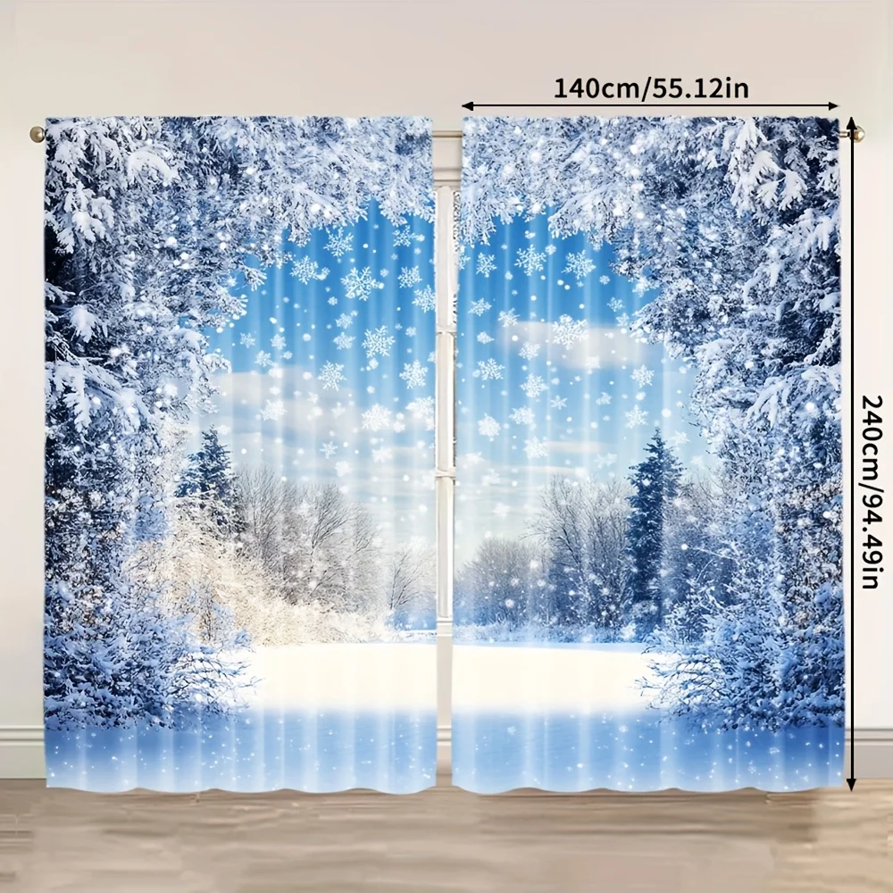 Winter Wonderland Snowfall Curtain Panels for Living Room Bedroom Seasonal Home Decor Curtain