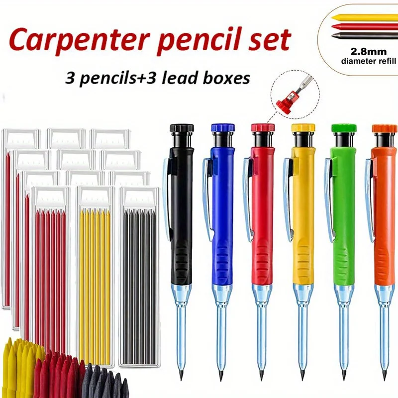 

2.8mm Metal Long Pointed Woodworking Mechanical Pencil Set (3 Pencils+3 Boxes of Lead)
