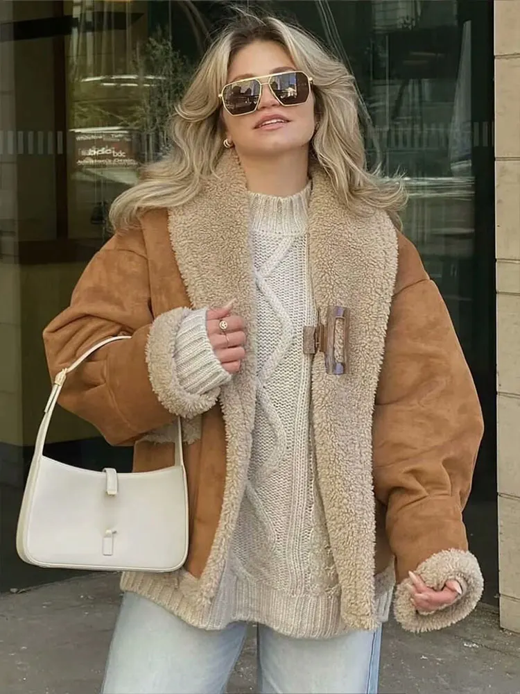 HH Women Casual Fleece Lined Warm Jacket Autumn Winter Coat V Neck Long Sleeve Jackets Loose Maternity Outfit Outerwear