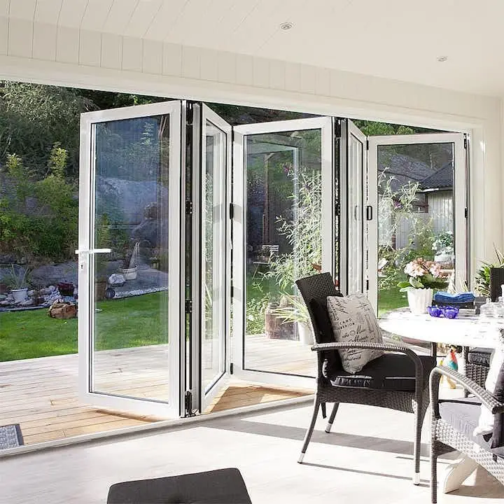 

High Transparent Tempered Glass Wide Vision Bifold Door Space-efficient Waterproof Accordion Door with Aluminum Alloy Frame