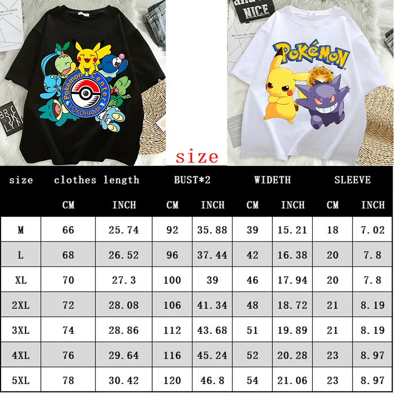 Pokemon T-shirts for Men Women Pikachu Anime Cartoon Short Sleeved Shirt Boys Girls Fashion Hip Hop Summer Top Adult Clothes