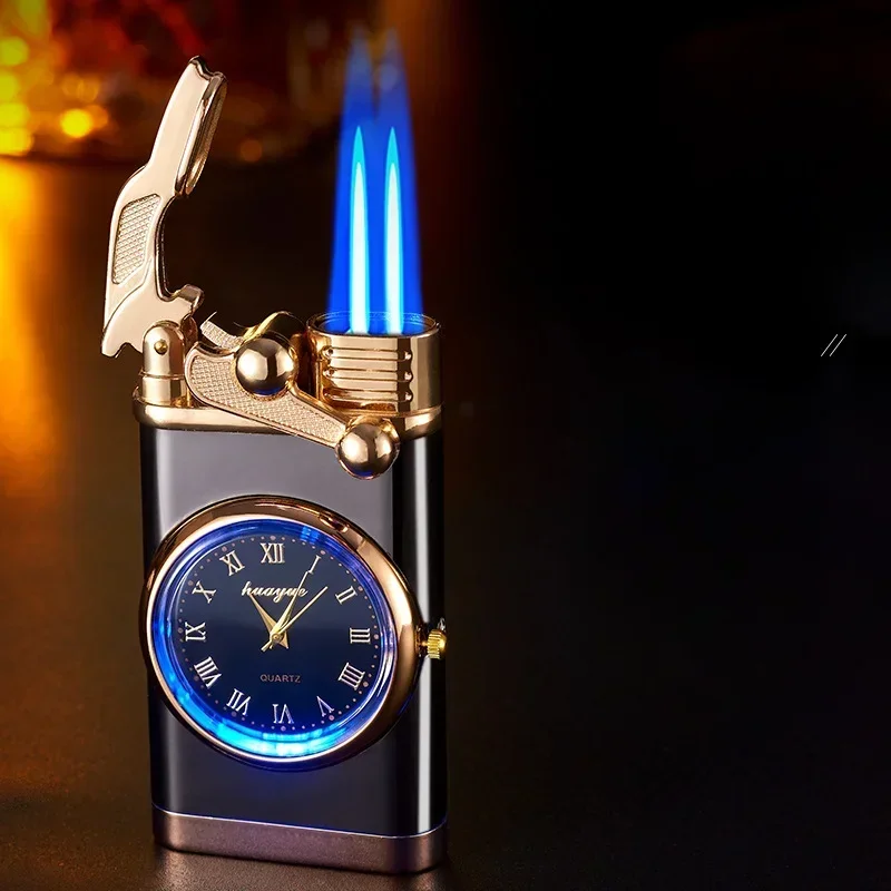 Butane Gas Lighter Watch Cigar Lighters Outdoor Windproof Jet Double Fire Ignition Tool Cool Gadgets for Men Cigarette Accessory