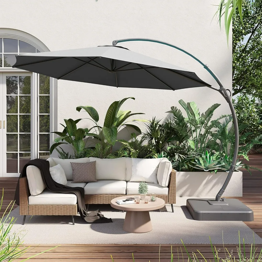 Outdoor Patio Umbrella with Base included, 12 FT Deluxe Curvy Cantilever Umbrella Offset Hanging Umbrella with 360° Rotation