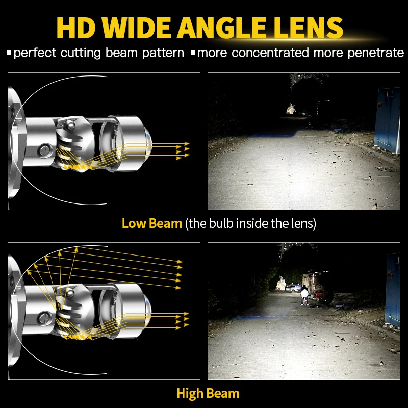 H4 HS1 LED Motorcycle Headlight Bulbs H4 Moto Light Hi Lo Beam White Mini Projector Lens 9600LM For Yamaha Kawasaki Suzuki Honda