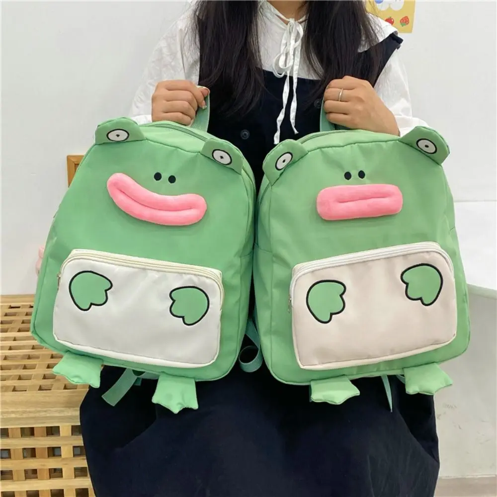 Funny Polyester Little Frog Backpack Storage Large Capacity Storage Bag Doll Schoolbag