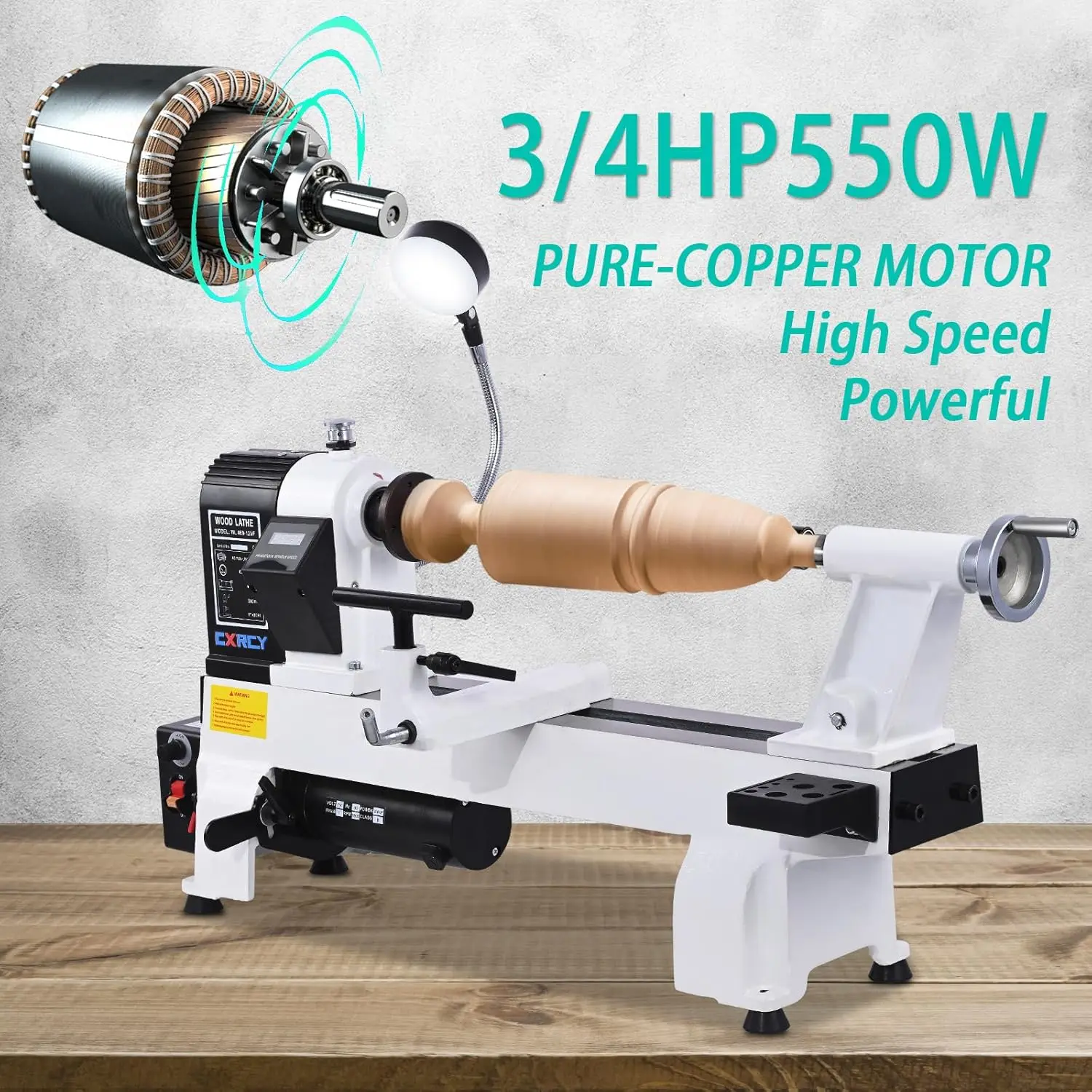 

12"x 18" Wood Lathe, Powerful Benchtop Wood Lathe Machine 3/4 HP Infinitely Variable Speed 650-3800 RPM with Lathe Belt & Goggle