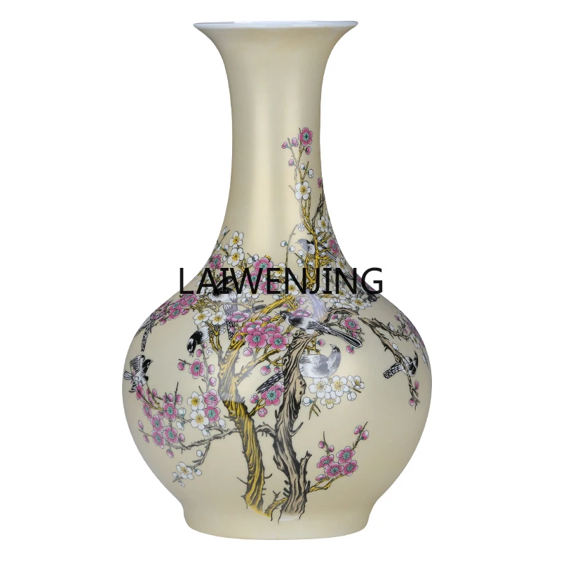 

MJY Jingdezhen ceramic pastel flower and bird Chinese vase ornament large porcelain ornament