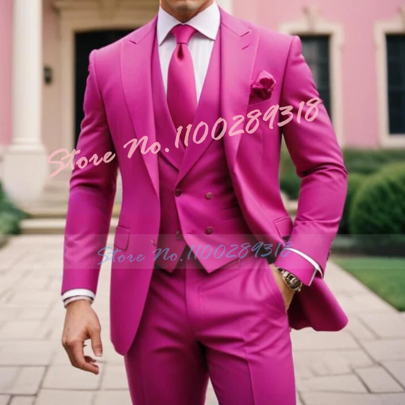 

Men's Pink 3 Piece Suit Slim Fit Elegant Formal Casual Terno Masculino Completo Costume Homme Men Suit Set костюм мужской