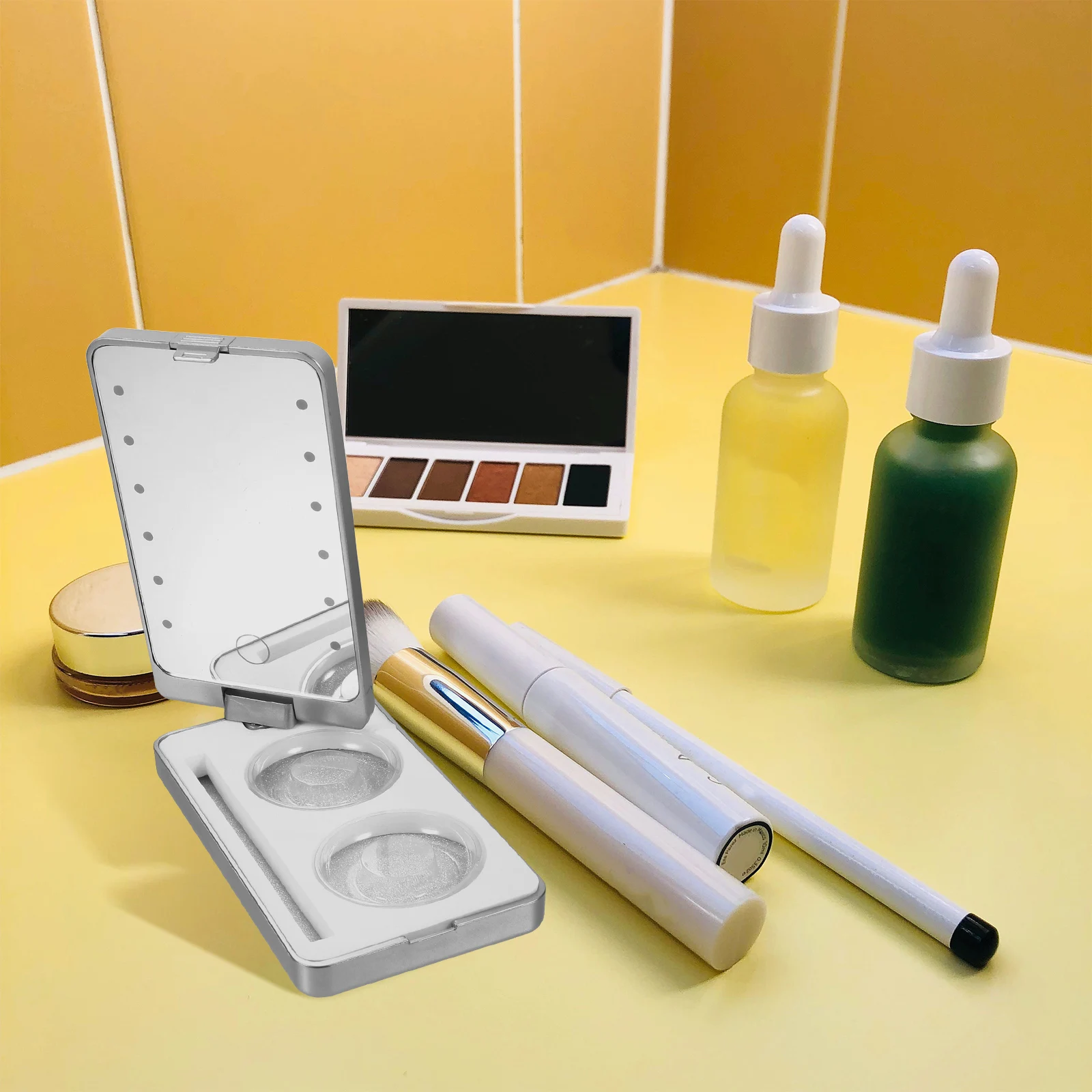 

Mirror Eyelash Storage Box Makeup Case with Holder Container Wall-mounted Organizer White