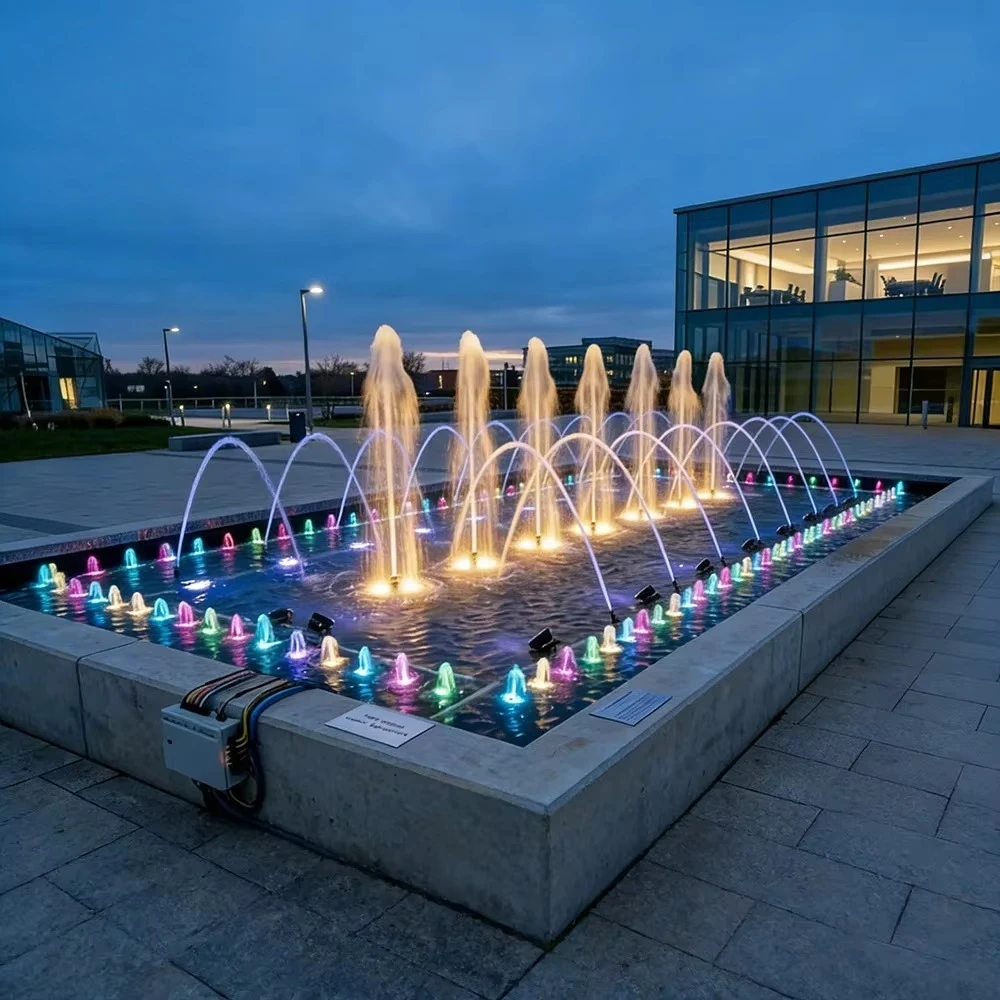 DEWY Pond Outdoor Fountain Dance Fountain LED Musical Water Jet for Backyard Garden Pool Landscape Decor