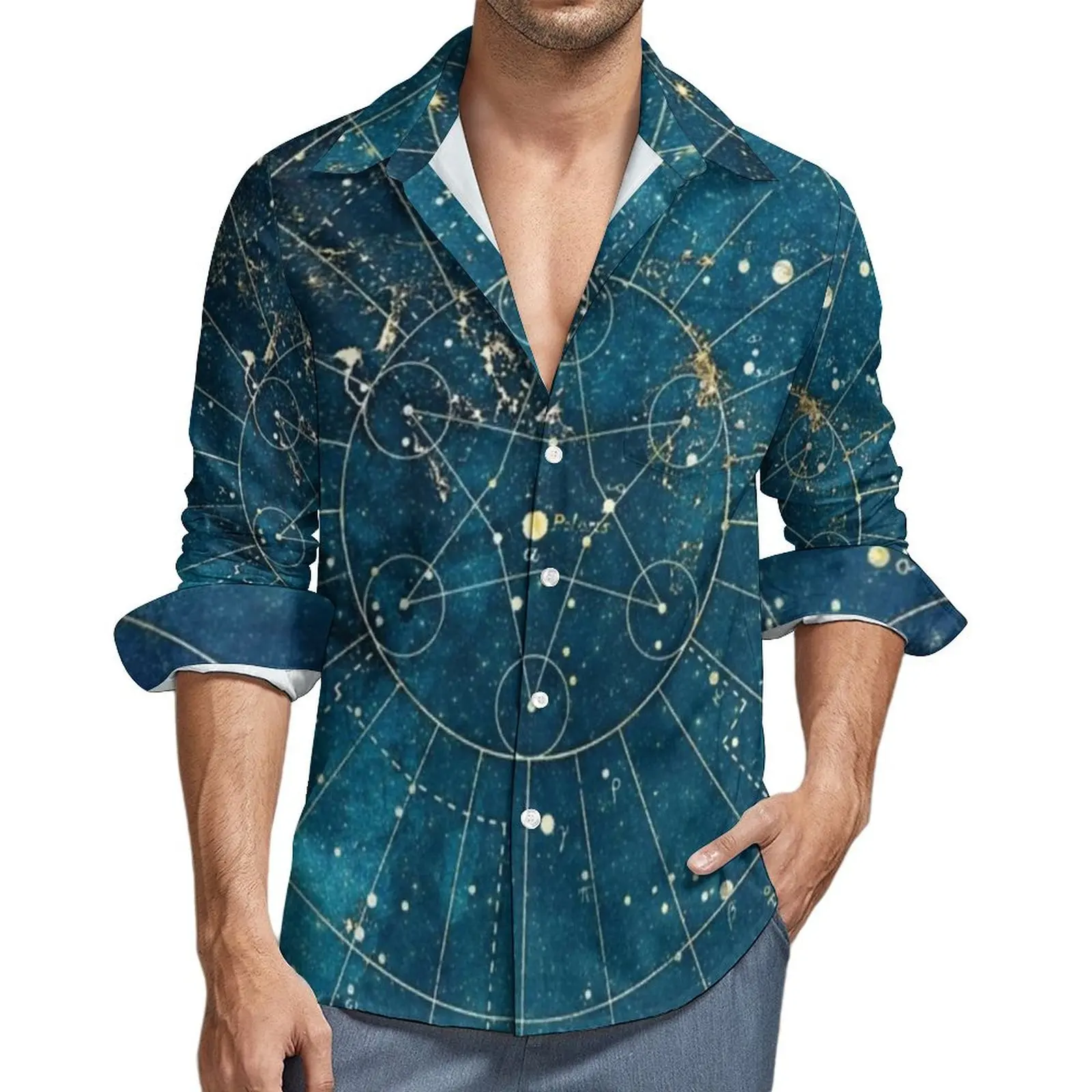 Night Symbol Blouse Men Star Map City Lights Shirt Long Sleeve Elegant Comfortable Casual Shirts Autumn Design Clothes Plus Size