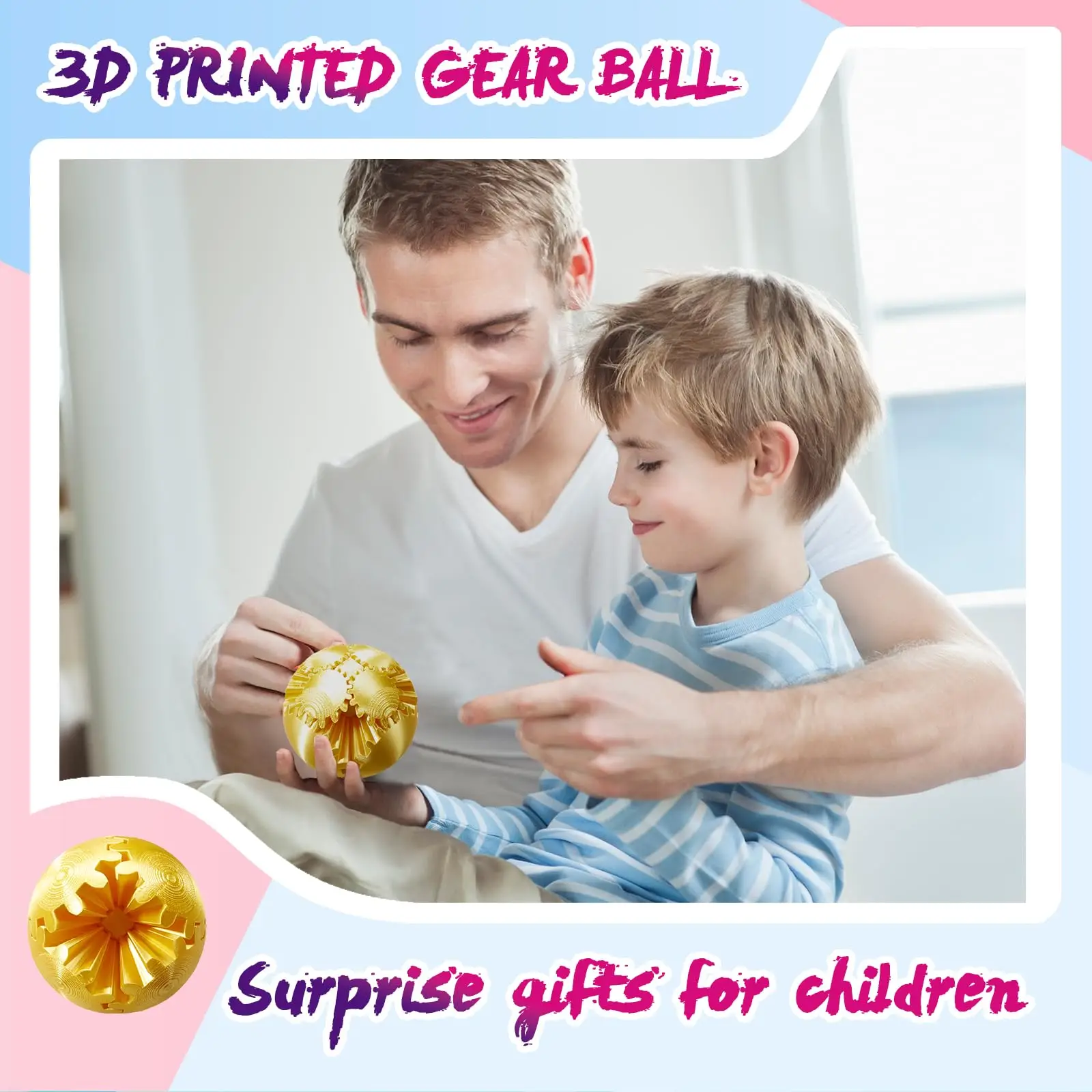 Gear Ball-3D dicetak bola Gear, bola Gear putar, mainan Fidget kubus, mainan cetak Fingertip3D portabel dengan beberapa Deformate untuk anak