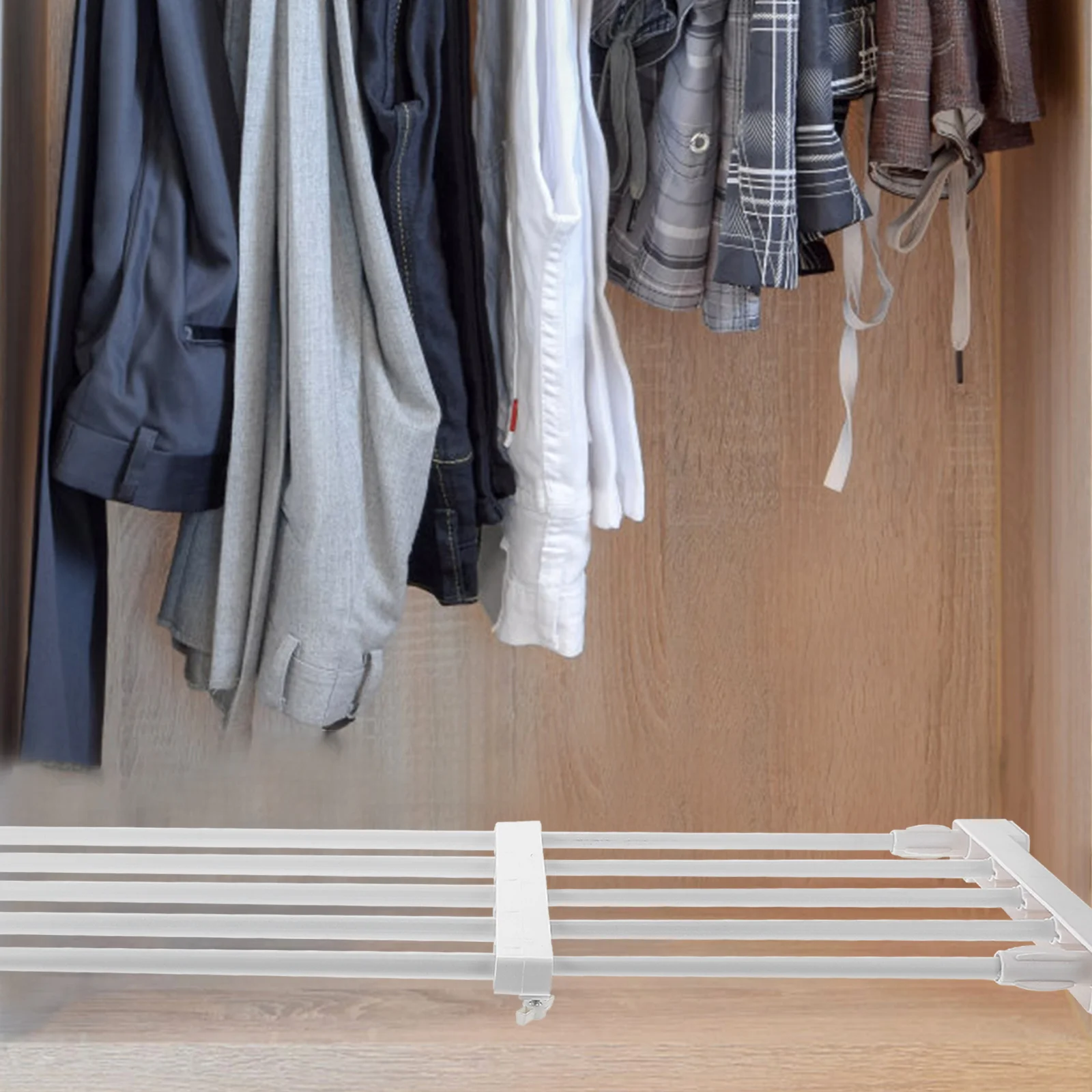 

1pc Retractable Nail-Free Storage Shelf Adjustable Space Saving Wardrobe Divider Closet Organizer Pp Abs Material Versatile Home